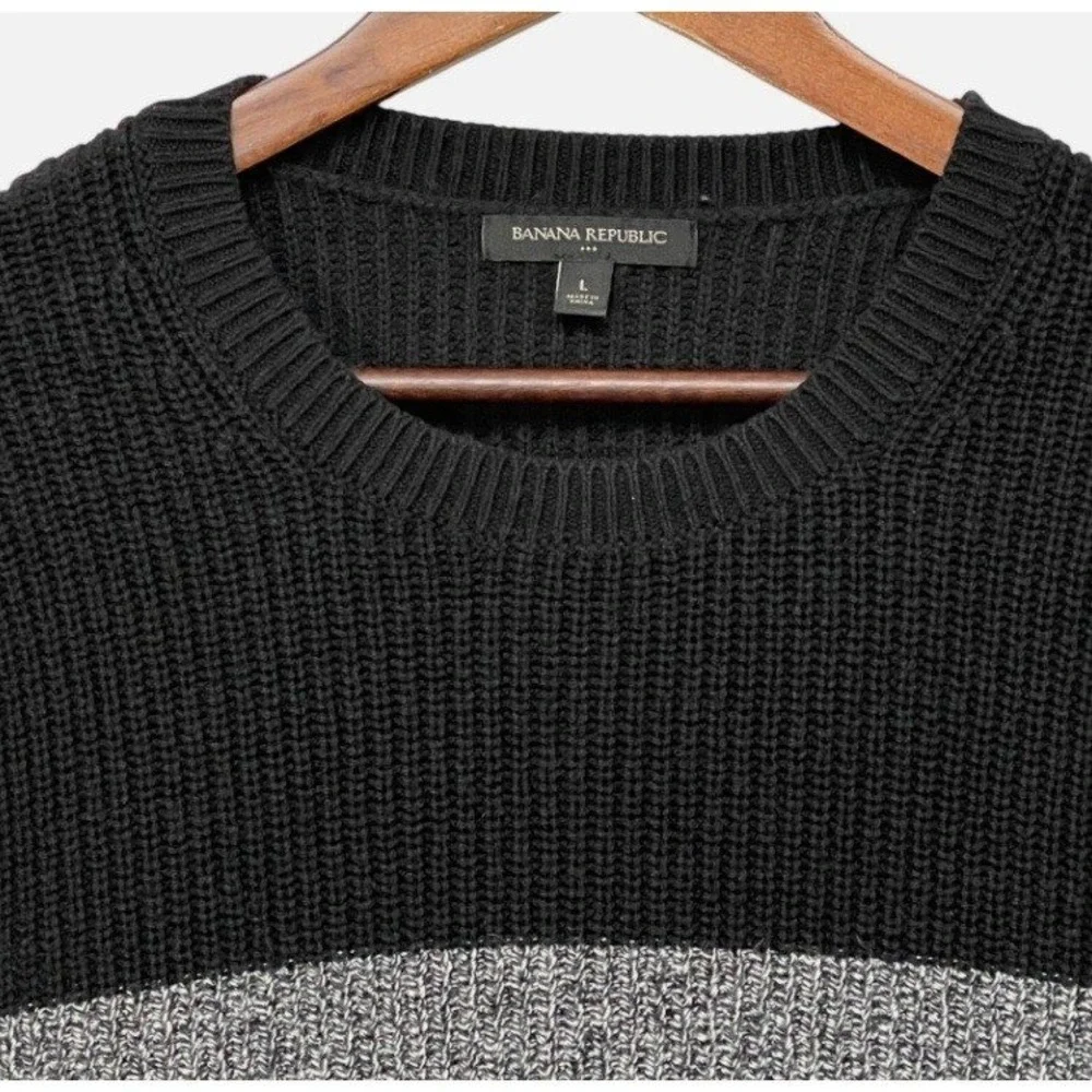 Banana Republic Sweater Mens Large Black Grey Colorblock Wool Blend Excellent
